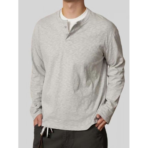 Funny Henry shirt fake two-piece autumn high street simple design men's fake two-piece casual versatile top Henry collar floral gray slub cotton fabric S (90125Jin Jin is equal to 0.5 kg)