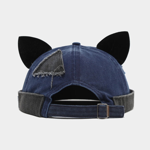 Real Vision Retro Fox Ear Landlord Hat Women's Trendy Washed Splicing Old Melon Skin Hat Brimmless Hip-Hop Personalized Student Hat Black One Size 54-58