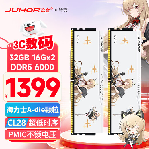 JUHOR玖合 32GB(16GBx2)套装 DDR5 6000 台式机内存条 海力士A-die颗粒 CL28 玲珑无灯 助力AI 