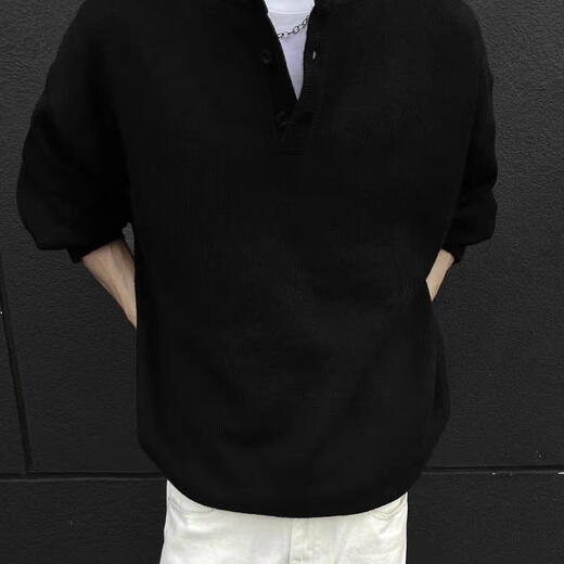 CK American handsome Henry collar sweater for men 2024 new autumn and winter lazy old money style sweater sweater jacket black black L