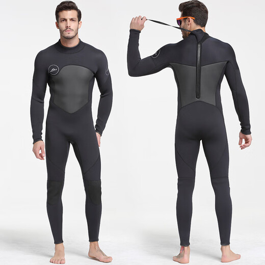 SBART new men's 5MM one-piece wetsuit for girls, cold-proof and warm wetsuit for adults, surfing swimsuit, 1164 black with fine embossing XL