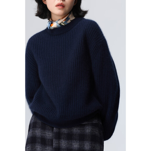 Xingshi WeTHEE high-end thickened raccoon velvet small round neck vertical stripe slightly loose pullover sweater for women, prune purple, one size