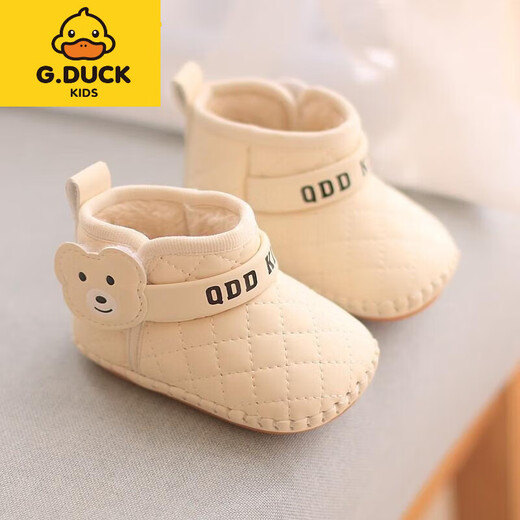 G.DUCKKIDS little yellow duck autumn and winter baby snow boots girls plus velvet cotton shoes toddler shoes winter 0-1 year old boys soft bottom baby ZB-25 beige 15 inner length 11.5 cm