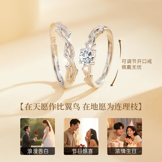 Molan S999 Pure Silver Couple Ring for Men and Women with Open Branches, Birthday and Anniversary Gift for Girlfriend