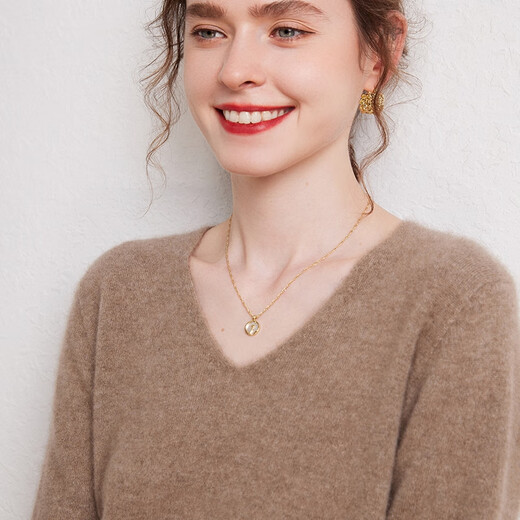 SENLIYA international light luxury high-end cashmere sweater 24 seamless 100 pure cashmere sweater women's V-neck sweater loose versatile knitted milk white S