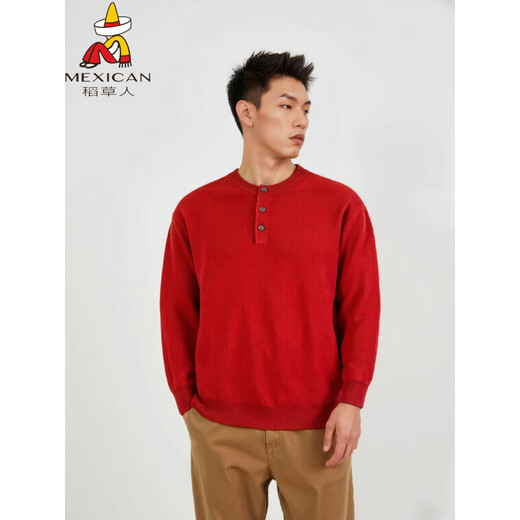 Scarecrow 2025 Autumn and Winter New Old Money Style Henry Collar Pullover Sweater Men's Loose Casual Solid Color Top Chinese Red S (100-130Jin Jin equals 0.5kg)