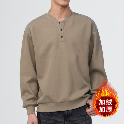 American retro heavyweight sweatshirt men's spring trendy Henry collar pullover jacket men's spring and autumn long-sleeved POLO shirt black XL suitable for 145-160Jin Jin equals 0.5 kg