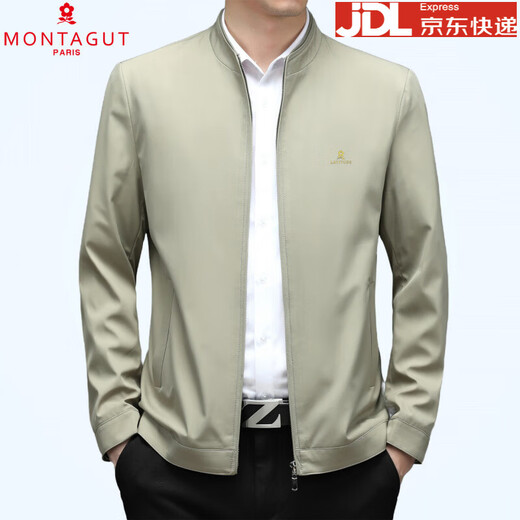 Montagut Men's Stand Collar Jacket Men's Solid Color Loose Middle-aged Business Casual Dad Jacket Khaki XL 180