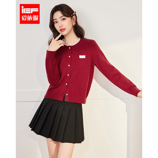 IEF/Aiyifu 2025 New Autumn and Winter Casual Wool Sweater Cardigan Women's Fashion Versatile Short Woolen Jacket Red One Size