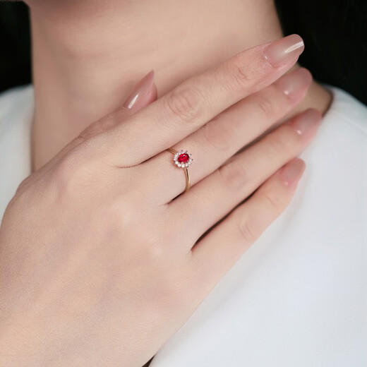 COASZE ruby ring for women 18K gold diamond inlaid Burmese ruby colored gem No. 16