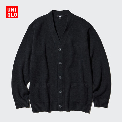 UNIQLO Ropa masculina/Menigüen y mujer Sweater Cardigan/suéter de lana en V de lana en V 469402 09 Negro L/175/100A