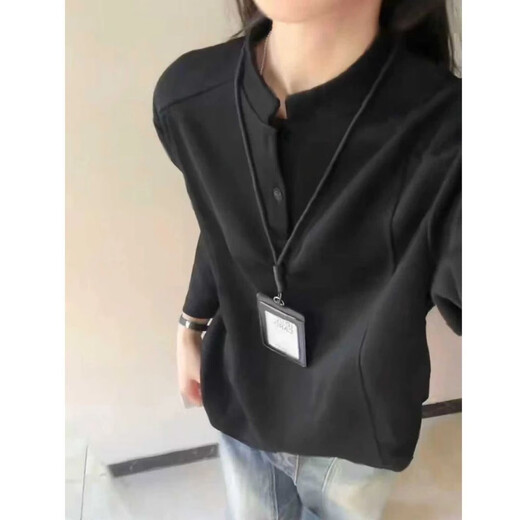 POLO shirt Henry collar long-sleeved T-shirt for men in autumn deconstructed splicing design right shoulder bottoming shirt autumn sweatshirt trend white gray M M (90-120Jin Jin is equal to 0.5 kg)