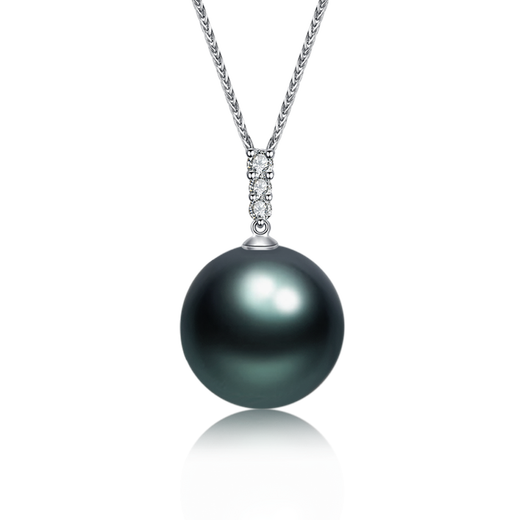 LAPRAFANY natural sea water Tahitian black pearl pendant necklace 18K gold set with diamond single malachite green bright clavicle chain 10-11mm specially selected black and green free 18K necklace