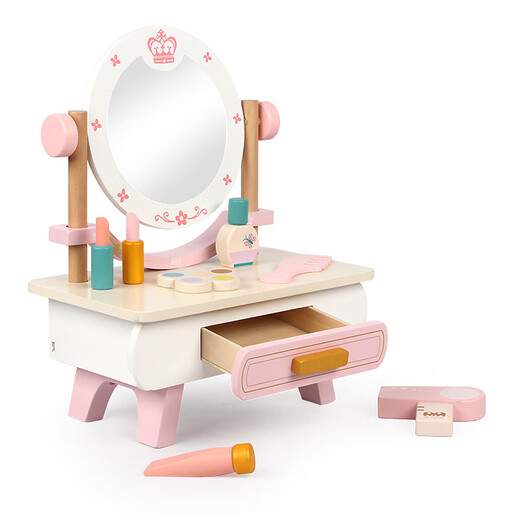 Shantou Lincun Toys 0-3 years old play house dresser set girls makeup toys wooden little princess birthday gift toys MS white dresser + stool