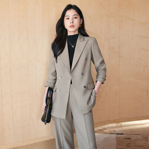 BAFEIYA goddess style big-brand professional commuting versatile suit for women high-end western style slim slim suit two-piece suit navy long-sleeved suit + wide-leg pants 2XL