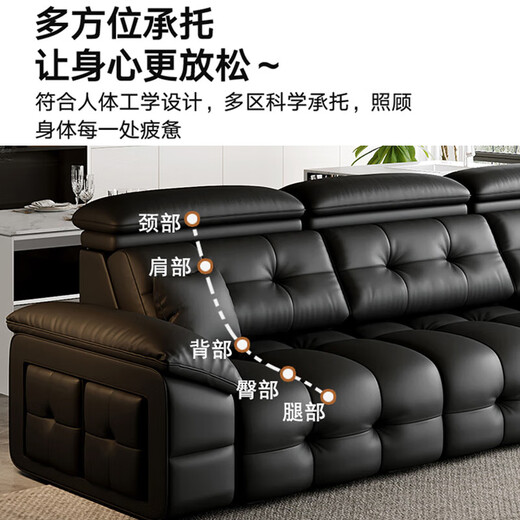 Nanshi Home Italian Minimalist Lawrence Electric Functional Sofa Living Room Zero Wall Adjustable Headrest Electric Sofa 2.55m Double Position Fully Electric Position Leather Contact Surface Wireless Remote Control Version