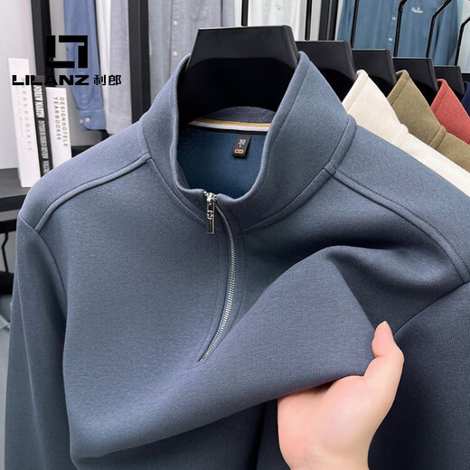 LILANZ official stand collar zipper sweatshirt men's spring and autumn new pullover long-sleeved T-shirt POLO shirt middle-aged flagship official black XL 54