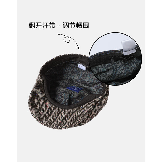 Mr DUCK Prussia winter octagonal beret handmade woolen men's herringbone literary intellectual newsboy cap herringbone dark gray (thick and warm)-MW56165 L (suitable for 58-59cm head circumference)