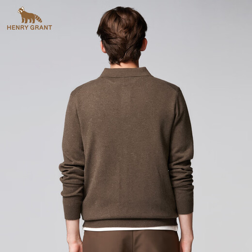 HENRY GRANT Henry Grant British casual autumn and winter men's shirt collar sweater casual knitted sweater long sleeve brown (QBY244162U311) One size fits all 46 (170/92A)
