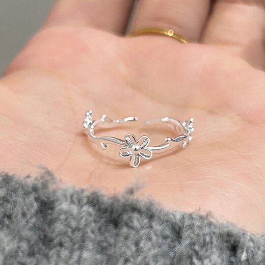 Xinshe S999 sterling silver flower ring women's silver niche design light luxury high-end 2025 new adjustable index finger ring flower ring