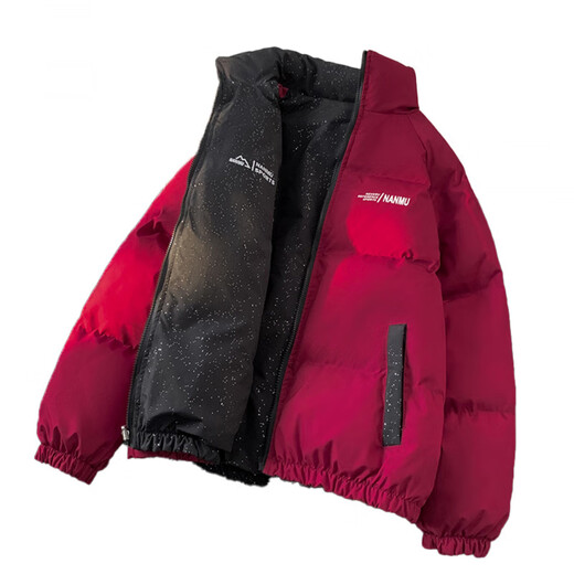XUANSENTU Gypsophila reversible cotton-padded jacket for men in winter, thickened stand-up collar, trendy brand American loose cotton-padded jacket, red and black 2XL
