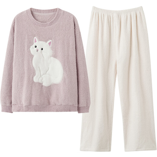 Princess Mark Cute Couple Pajamas for Women Autumn and Winter Thickened Soft Cute Cartoon Cats and Dogs Soft Plush Home Clothes for Men WZTR05900-Soft Cute Cat Couple Women's L