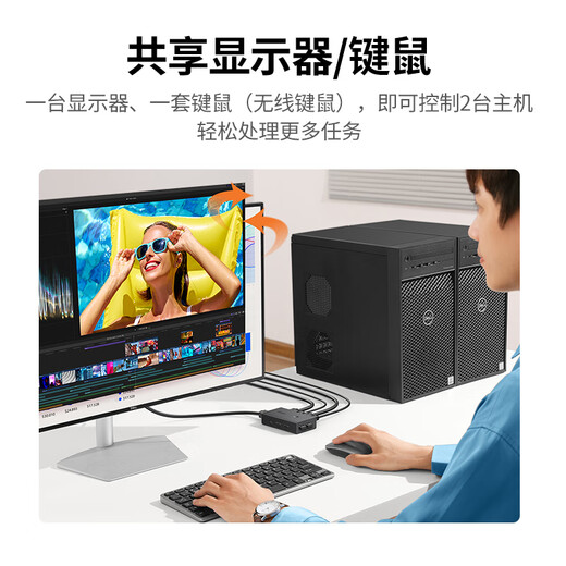 绿联HDMI2.0KVM切换器4K60Hz高清视频切屏器二进一出 共享无线鼠标键盘USB打印机共用显示器屏幕90478