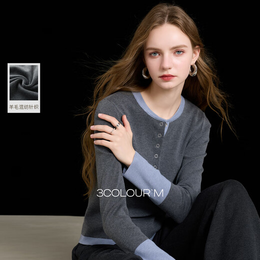 Sancai 2025 new winter round neck sweater long-sleeved simple pullover top slim and versatile M