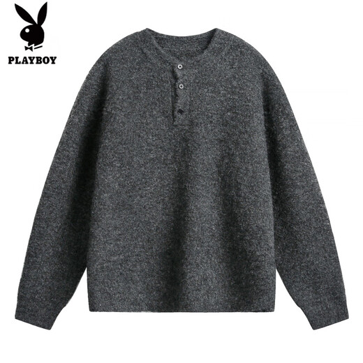Playboy (PLAYBOY) retro old money Henry collar polo sweater men's autumn and winter thickened warm sweater lazy style pullover sweater jacket Moss green XL