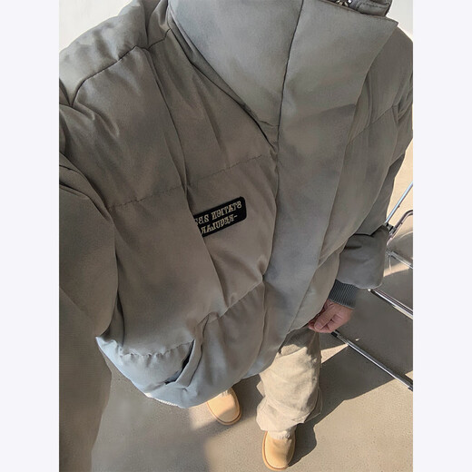 NYING American tie-dyed cotton jacket for men in winter new trendy brand thickened warm stand-up collar short cotton jacket loose bread coat tie-dyed khaki XL (140-160Jin Jin equals 0.5 kg)