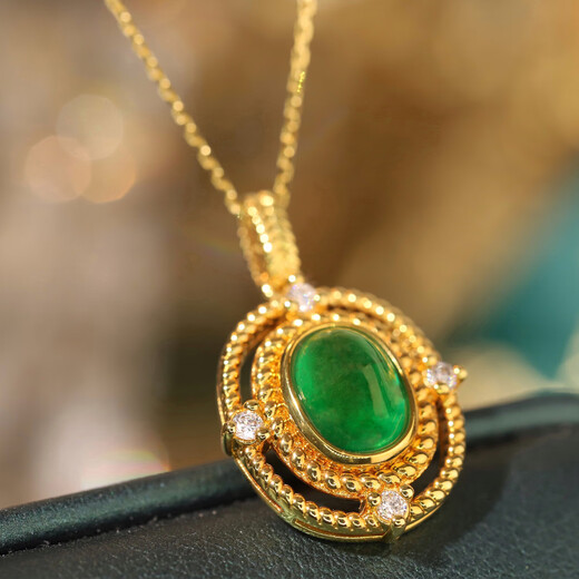 18K gold natural emerald necklace with natural diamonds, gorgeous and elegant women’s fashion item