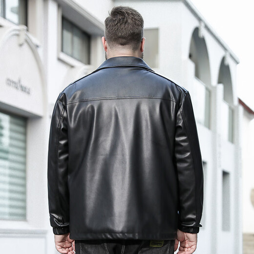 Jiujiu Wang Jiu Mu Wang Large Size Men's Artificial Leather Jacket Business Casual Fat Fat Motorcycle Style Lapel Jacket Thick Black 3XL