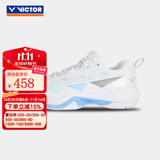VICTOR victory badminton shoes 2025 new arrival anti-slip shock-absorbing sports shoes for men and women C90NLite C90HP AM white fresh blue 40.5 (260mm)