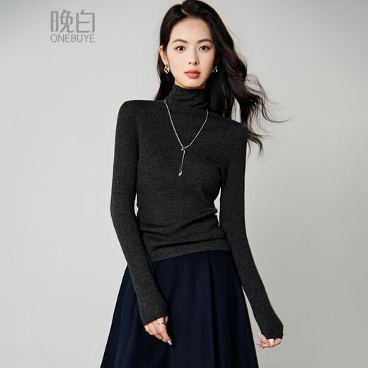 Late White New Product 100% Sheep Wool Turtleneck Sweater Women's 2025 Autumn and Winter Style Western Style Versatile Bottoming Sweater Dark Gray M
