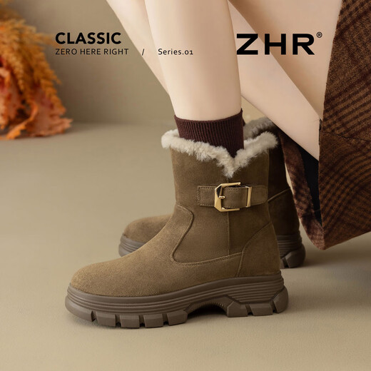ZHR snow boots for women 2025 new winter plus velvet thickened foreign style small short boots for women versatile women's boots K378B brown 38
