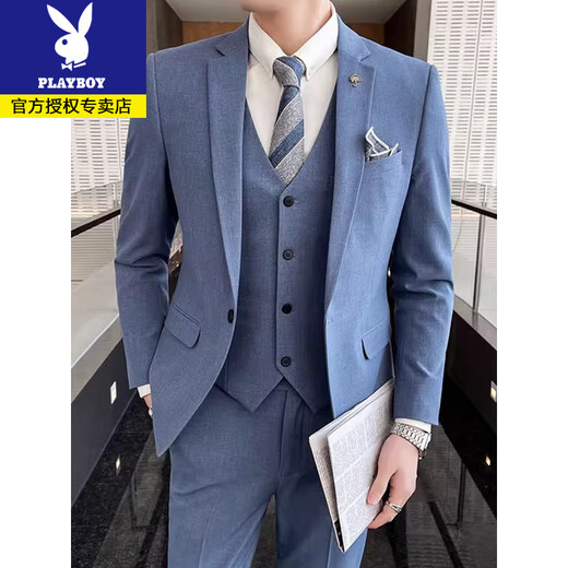 Playboy suit for men professional groomsmen Korean style groom wedding dress formal business slim casual suit for men 937 black (three-piece suit) jacket + vest + trousers + shirt + gift bag XL 52 Weight 120-130 Jin Jin equals 0.5 kg