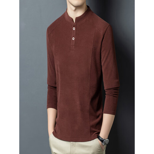 Liser Xialuo light luxury brand men's clothing 2025 autumn and winter double-sided German velvet bottoming shirt men's Henry collar versatile long-sleeved sweatshirt white M 165 suitable for 90-115 Jin Jin equals 0.5 kg