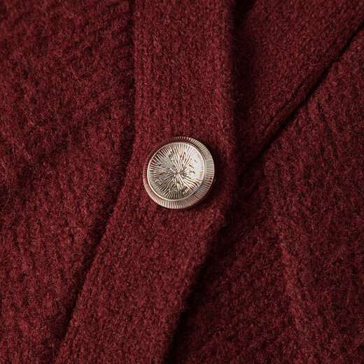 Late White New Product 2025 Winter Fashion Casual Chinese Red Sweater High Elastic Wool Knitted Cardigan Jacket for Women Burgundy M