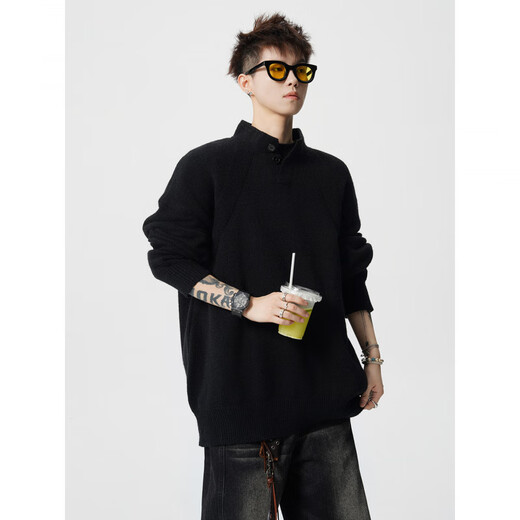 OEMG Old Money Style Henley Collar Sweater Men's Autumn High-Quality Loose Casual Lazy Trendy Brand Sweater Jacket Dark Gray XL Recommended 110-130Jin Jin equals 0.5kg