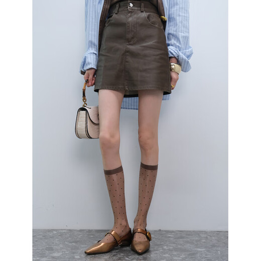 2sd island 2025 autumn new style light luxury commuter temperament niche mature women polka dot coffee color calf socks for women - coffee color polka dot 1 pair
