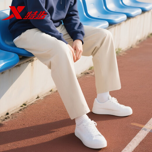 XTEP Mingyue White Men's Pants Autumn and Winter Knitted Cotton Loose Sports Pants Long Pants Straight Casual Pants Versatile Trendy Sweatpants Men Mingyue White 66% Cotton L