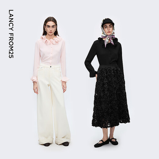 Langzi double-layer lotus leaf collar shirt, high-end, light workplace commuting temperament, fashionable top, 2025 winter new style, rock salt pink 2 S