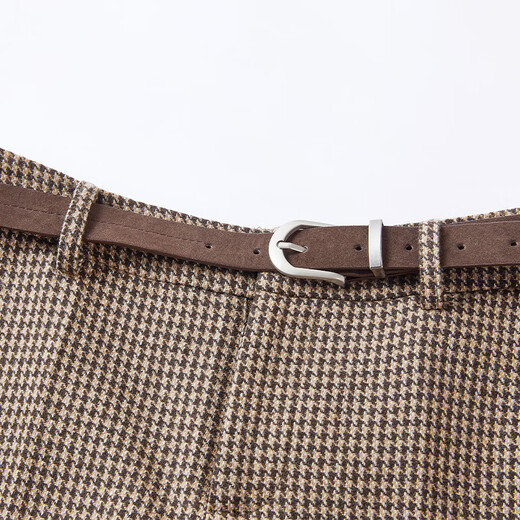 Xiangying coffee color a-line woolen shorts for women 2025 winter new style with wool retro high-waisted houndstooth wide-leg pants coffee color S 155/80A/85-95Jin Jin equals 0.5 kg
