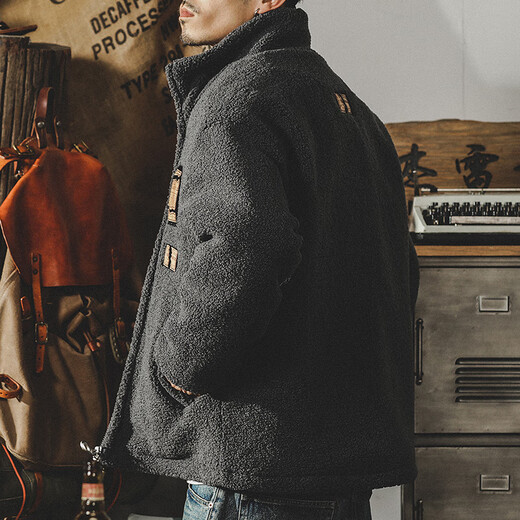 Jeanswest American retro lamb velvet jacket men's winter loose thickened cotton coat polar fleece cold-proof cotton jacket trendy brand cotton jacket for men high-end gray 2XL suitable for 180-200Jin Jin equals 0.5 kg