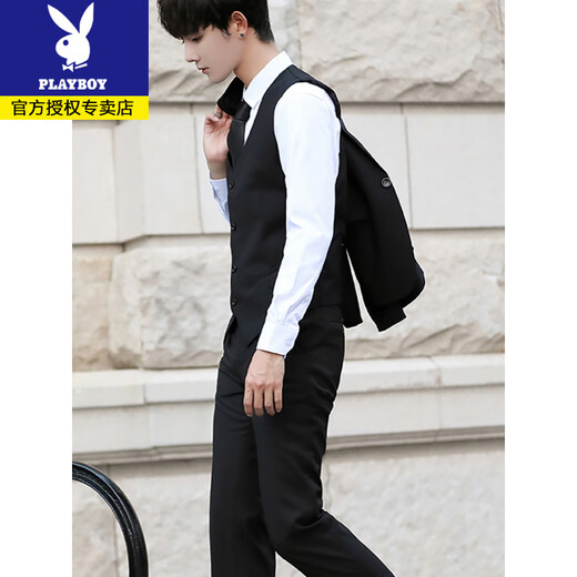 Playboy formal suit suit men's slim and handsome Korean style business jacket black student casual groomsman wedding small suit 1 button black, suit + pants + tie XL (recommended 110-123 Jin Jin equals 0.5 kg)