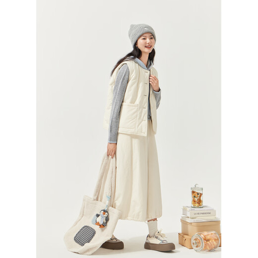 Zihan (ZIHAN) Zihan round neck sleeveless down vest elastic high waist down skirt two-piece suit for women 2025 winter new style winter rice M