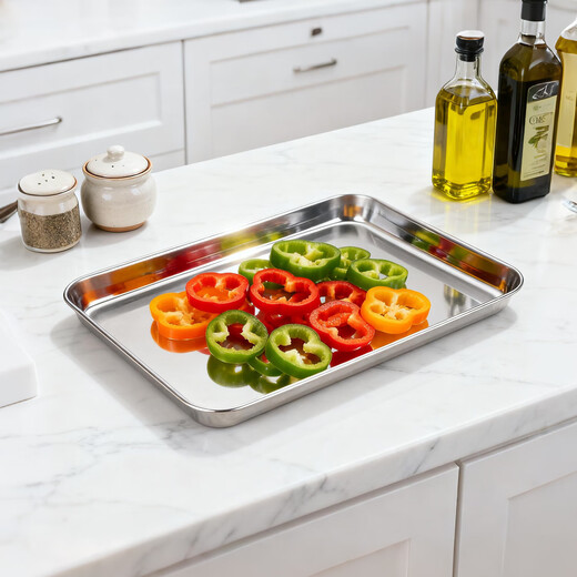 Stainless steel rectangular tray flat bottom rice roll square plate food grade commercial household barbecue plate disinfection and dressing changing plate pure 304 stainless steel 40*30*2.5cm