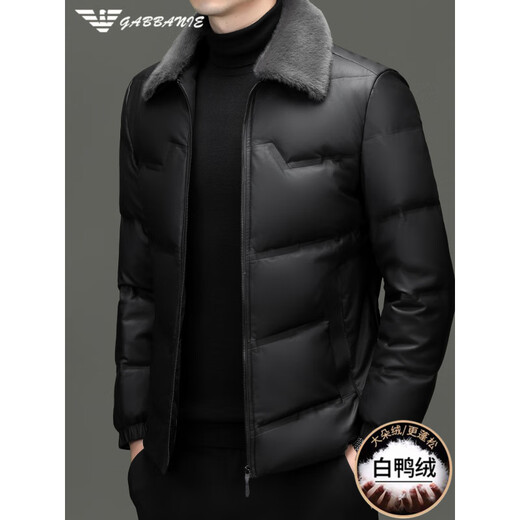 Armani (ARMANI EXCHANGE) Armani young and middle-aged men's leather down jacket men's 2025 new lapel thickened dad jacket 557 black XL 180 recommended 140-160 Jin Jin equals 0.5 kg