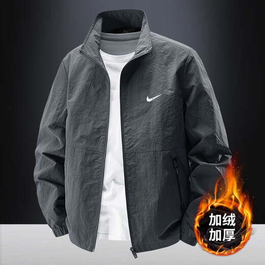Men's coat winter velvet thickened 2025 new stand-up collar breathable jacket men's casual windproof fishing jacket dark gray velvet XL 130-145Jin Jin equals 0.5 kg