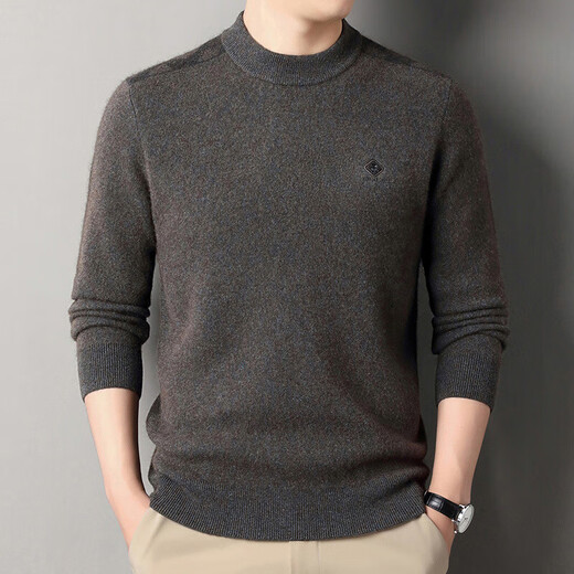 Deer King Optim high-end brand cashmere sweater men's sweater 2025 winter thickened and warm 100 pure cashmere knitted bottoming sweater medium green gray M 165 recommended weight 100-120Jin Jin equals 0.5 kg